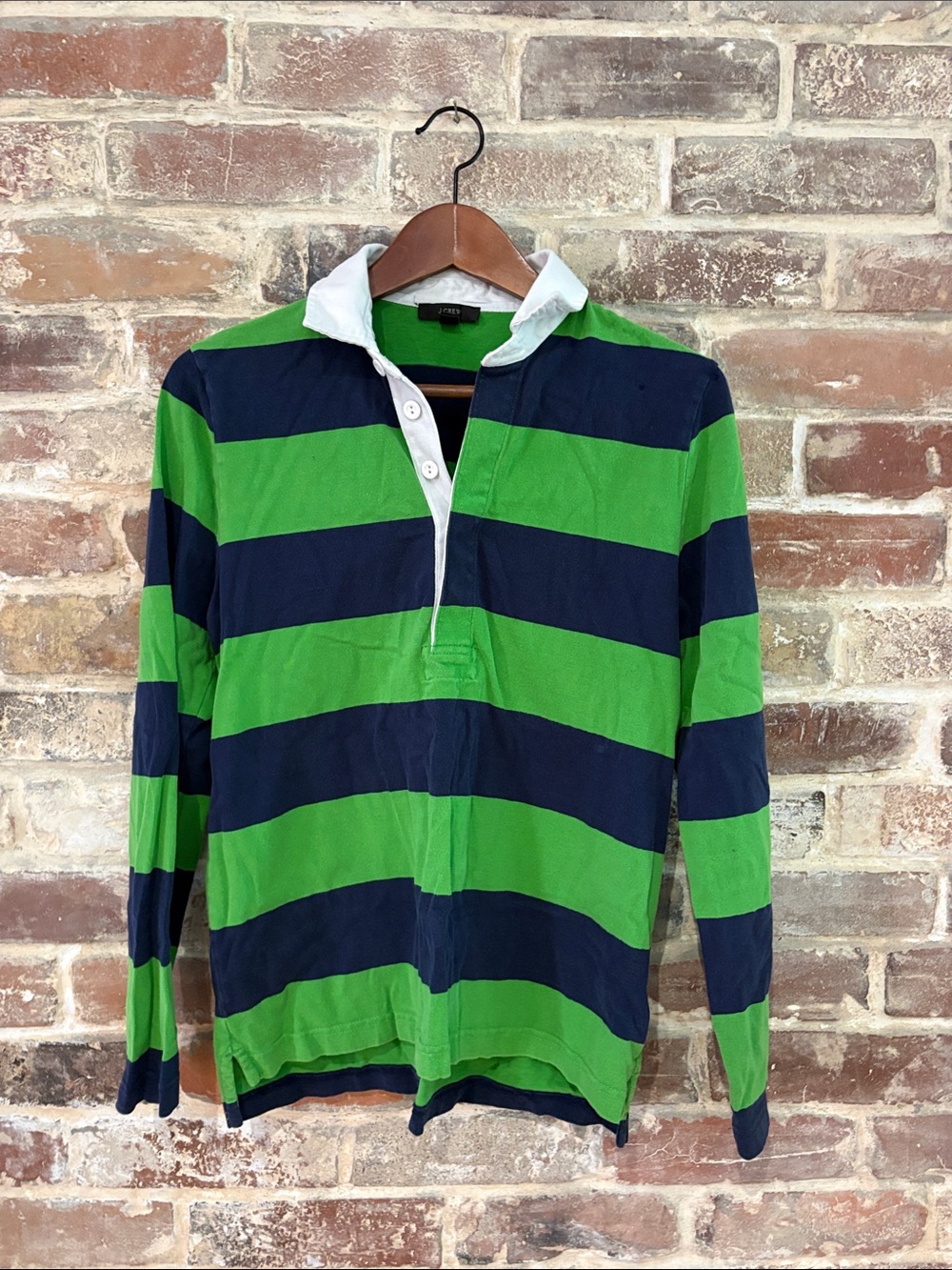 J.Crew Striped Rugby Top in Green, Navy & White